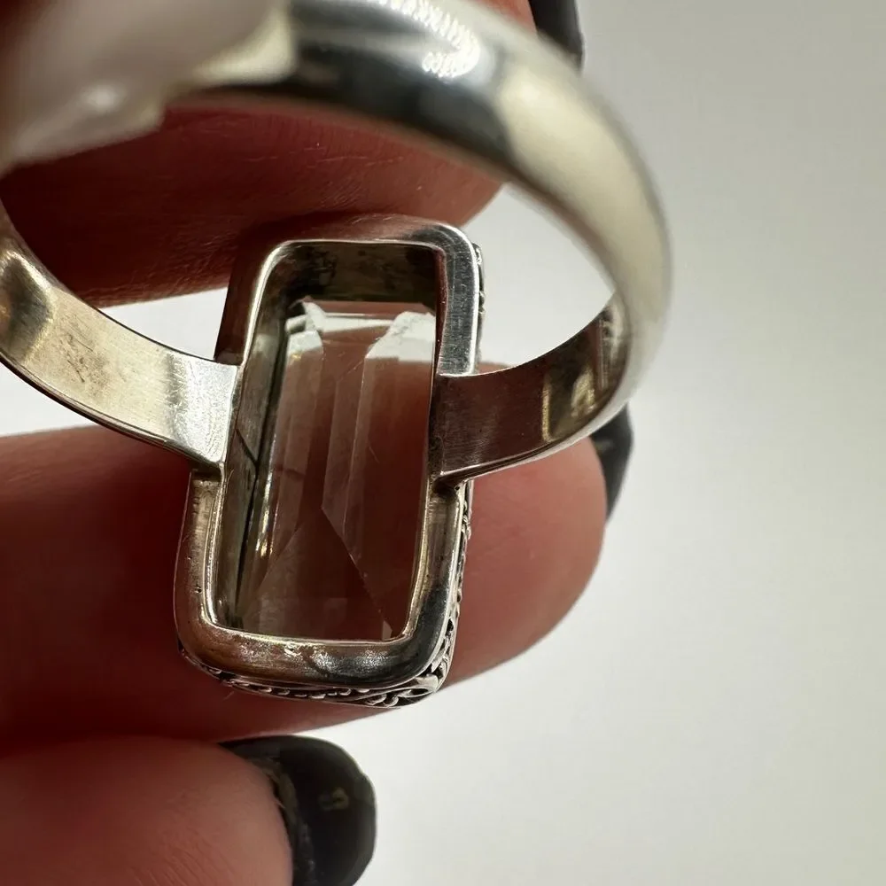 NWT 5ct emerald‎ cut Prasiolite ring in Bali sterling silver!